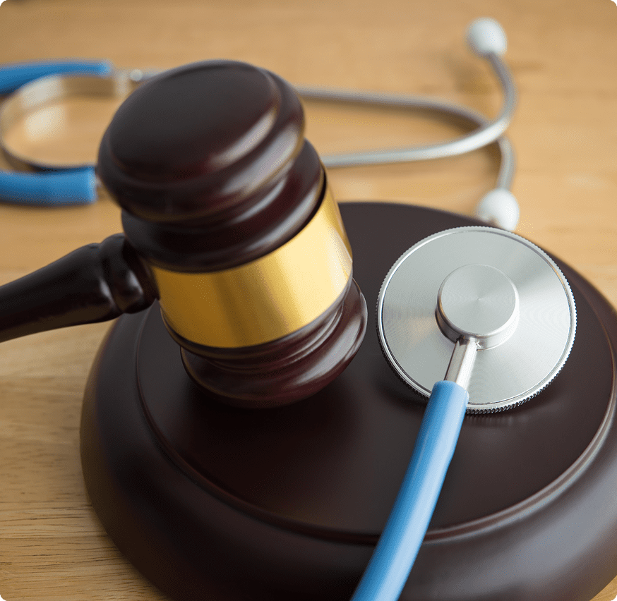 Medical law concept with gavel and stethoscope